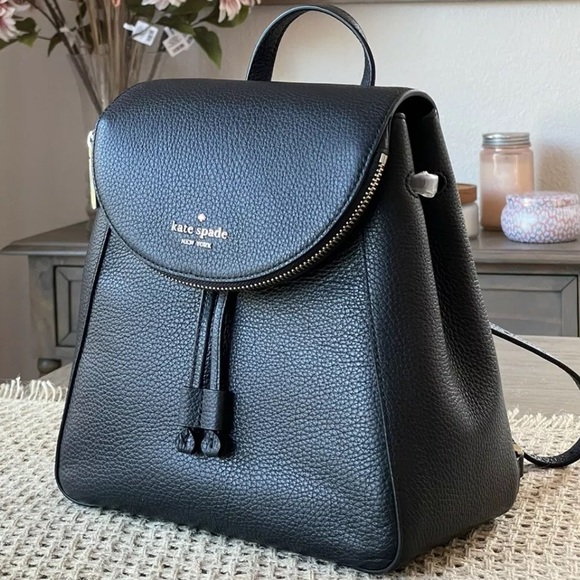 Leather Kate spade Leila medium flap backpack black new - Picture 5 of 8